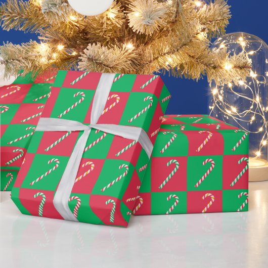 Moderne Weihnachten überprüft Red Green Candy Cane Geschenkpapier (Feiertage)