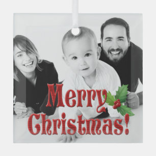 Moderne Weihnachten und Holly Custom Foto Ornament Aus Glas