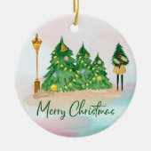 Moderne Weihnachten Wasserfarbene Grüne Bäume Keramik Ornament (Vorne)