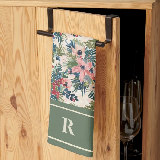 Moderne Weihnachts-Blumen-Monogramm Geschirrtuch (Drittel gefaltet)