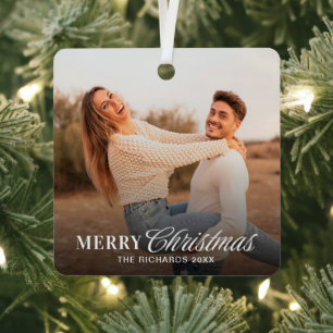 Moderne Weihnachts-Couple-Foto mit Schriftzug Ornament Aus Metall