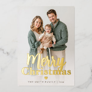 Moderne Weihnachts-Familienfotos mit Goldfolie Folien Feiertagskarte