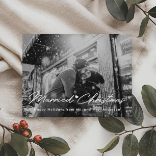 Moderne Weihnachts-Foto-Overlay für Frischvermählt Postkarte