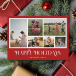 Moderne Weihnachts-FotoCollage Feiertagskarte<br><div class="desc">Gute Ferien! Senden Sie Ihre herzlichen Wünsche an Freunde und Familie in dieser Weihnachtszeit mit einer individuell gestaltbaren Weihnachtskarte für das Foto. Es zeichnet sich durch moderne elegante Typografie mit rotem Hintergrund aus. Personalisieren Sie Ihre persönlichen Fotos, Namen, Jahr und andere Details. Diese minimale Weihnachtskarte ist auch in anderen Farben...</div>