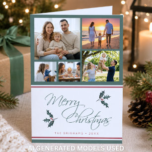 Moderne Weihnachts-Fotocollage mit Stechpalme Froh Feiertagskarte