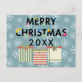 Moderne Weihnachts-Geschenkboxen Schneeflocken Pos Feiertagspostkarte (Vorderseite)