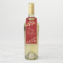 Moderne Weihnachts-Gold-Blätter auf Holiday Red Flaschenanhänger