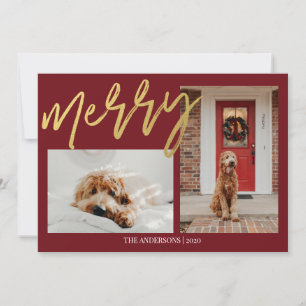 Moderne Weihnachts-Hundefoto in Gold Feiertagskarte