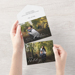 Moderne Weihnachts-Kalligrafie-Foto All In One Einladung