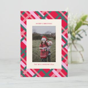 Moderne Weihnachts-Kariert Rot Grün Familienfoto Feiertagskarte