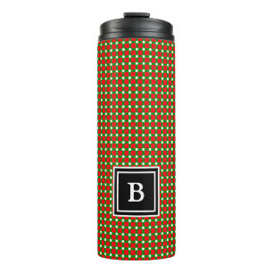 Moderne Weihnachts-Karomuster-Monogramm-Initiale R Thermosbecher