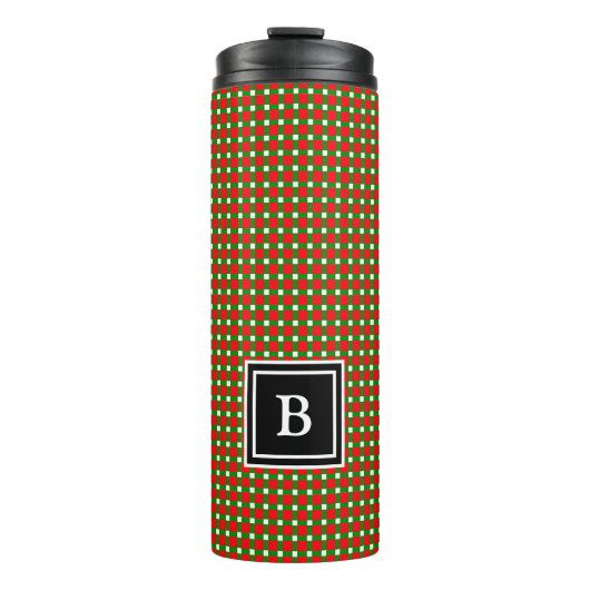 Moderne Weihnachts-Karomuster-Monogramm-Initiale R Thermosbecher (Vorderseite)
