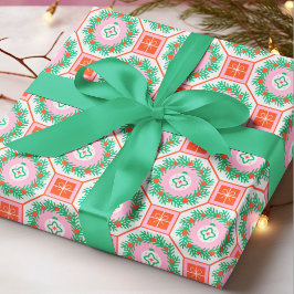 Moderne Weihnachts-Kranz-Geschenk Geometrisches Mu Geschenkpapier
