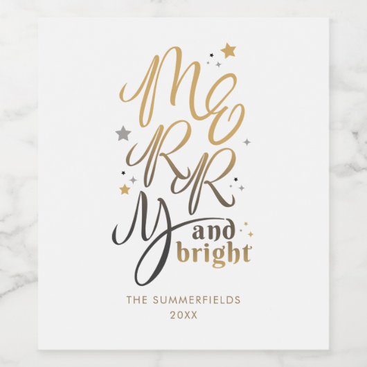 Moderne Weihnachts-Merry-Gold-Script Weinetikett (Einzelnes Label)