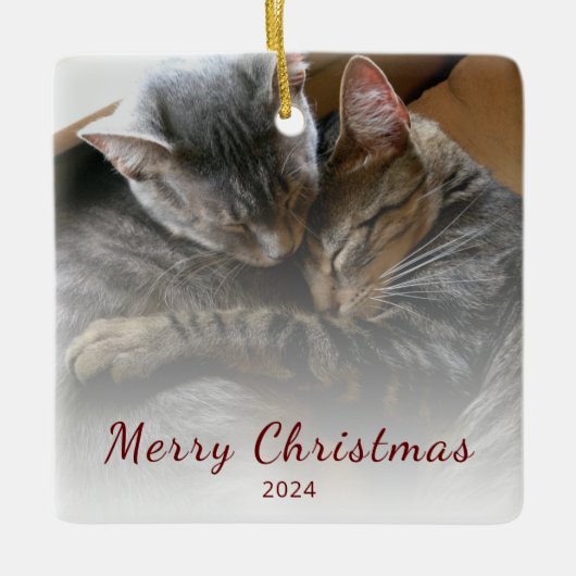 Moderne Weihnachts-Niedliche Katzen Foto Festlich Keramikornament (Vorderseite)