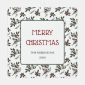 Moderne Weihnachts-Pflanze Berries Muster Ornament Aus Metall (Rückseite)