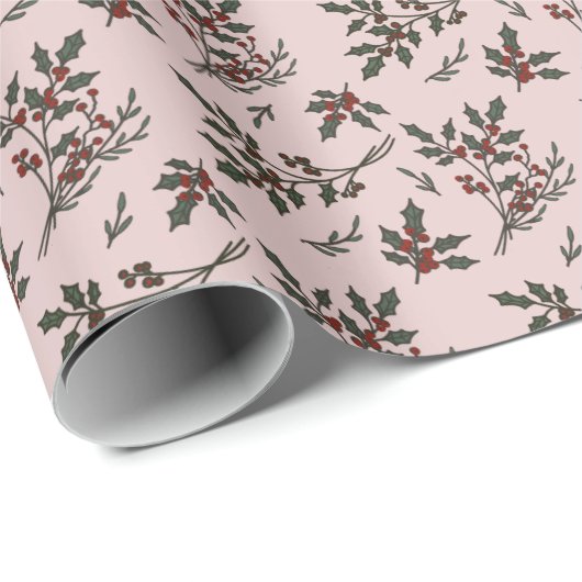 Moderne Weihnachts-Pflanze Winter Pink Geschenkpapier (Rolleneckpunkt)