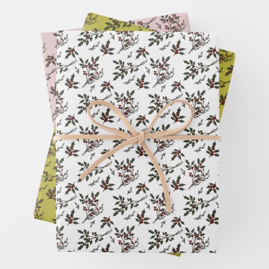 Moderne Weihnachts-Pflanze Wintermuster Geschenkpapier Set (Beispiel)