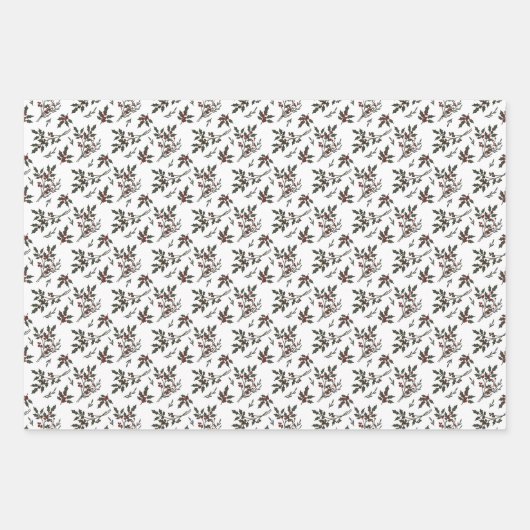 Moderne Weihnachts-Pflanze Wintermuster Geschenkpapier Set (Vorderseite)