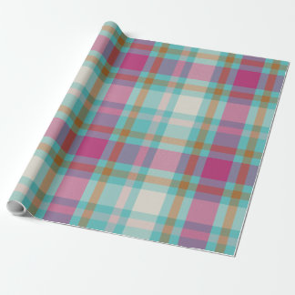 Moderne Weihnachts-Plaid Karo retro hellrosa aqua Geschenkpapier