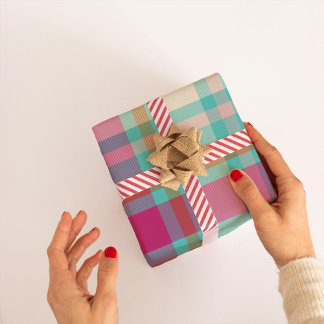 Moderne Weihnachts-Plaid Karo retro hellrosa aqua Geschenkpapier