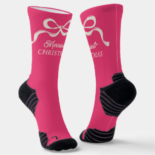 Moderne Weihnachts-Rosafarbene Schleifen Retro-Fei Socken