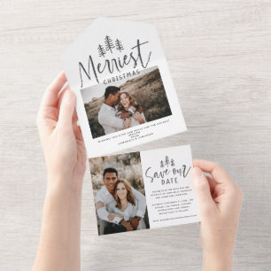 Moderne Weihnachts rustikale Multi-Foto Save the D All In One Einladung