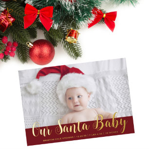 Moderne Weihnachts-Santa-Baby-Geburtsanzeige Folieneinladung