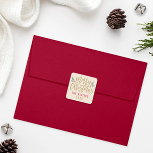 Moderne Weihnachts-Schriftzug in Gold individuell Quadratischer Aufkleber
