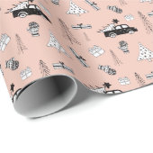 Moderne Weihnachts Schwarz-Weiß-Muster auf Rosa Geschenkpapier (Rolleneckpunkt)