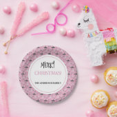 Moderne Weihnachts Schwarz-Weiß-Muster auf Rosa Pappteller (Party)