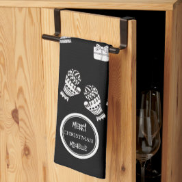 Moderne Weihnachts Schwarz/Weiß Personalisiert Geschirrtuch