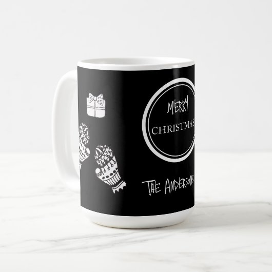 Moderne Weihnachts Schwarz/Weiß Personalisiert Kaffeetasse (Vorderseite Links)