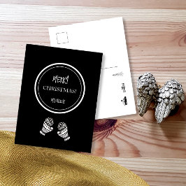 Moderne Weihnachts Schwarz/Weiß Personalisiert Postkarte