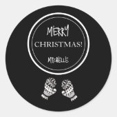 Moderne Weihnachts Schwarz/Weiß Personalisiert Runder Aufkleber (Vorderseite)