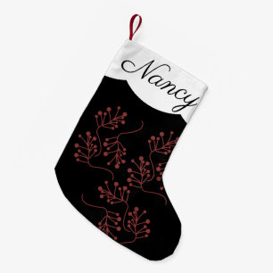Moderne Weihnachts-Schwarze-Rote-Beeren-Zweige Kleiner Weihnachtsstrumpf