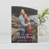 Moderne Weihnachts-Script-Foto-Weihnachtskarte Feiertagskarte (Stehend Vorderseite)