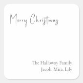 Moderne Weihnachts-Script-Square-Familiengeschenks Quadratischer Aufkleber (Vorderseite)