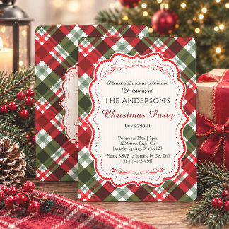 Moderne Weihnachts-Tartan-Karo & Bibelvers-Party Einladung