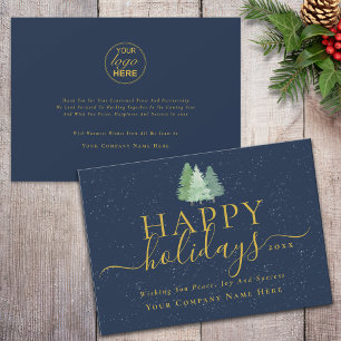 Moderne Weihnachts-Wald-Logo Blue Gold Feiertagskarte