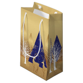Moderne Weihnachts Winter Hirsche Szene Gold Blue Kleine Geschenktüte
