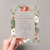 Moderne Weihnachts Winter Rote Gold Grünen Hochzei Acryleinladungen (Insitu (Handheld))