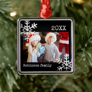 Moderne Weihnachts-Winter-Schneeflocken-Foto Ornament Aus Metall