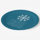 Moderne Weihnachts-Winterschneeflocke - blau Pappteller (Schrägansicht)