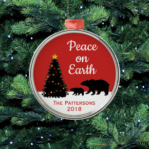 Moderne Weihnachtsbären Frieden auf Erden Ornament Aus Metall