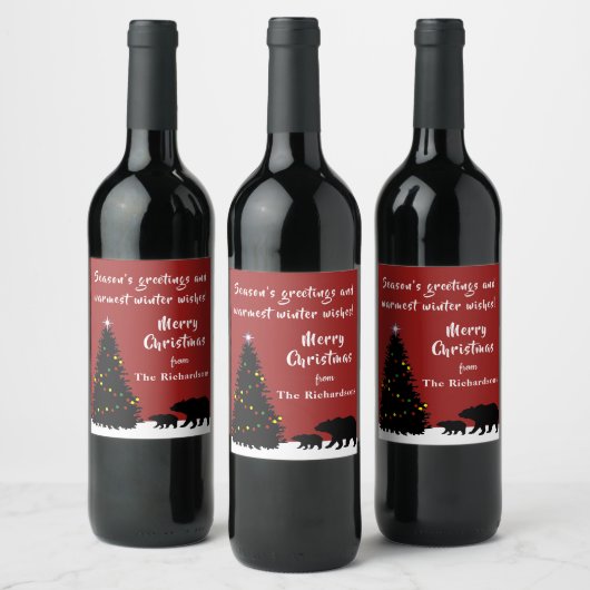 Moderne Weihnachtsbären Weinetikett (Flaschen)