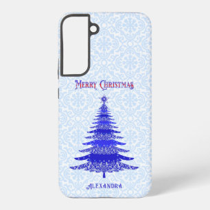 Moderne Weihnachtsbaum Blau Personalisiert Samsung Galaxy Hülle