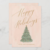 Moderne Weihnachtsbaum-Goldkalligraphie Feiertagskarte (Vorne/Hinten)