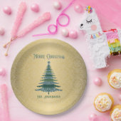 Moderne Weihnachtsbaum Green Gold Name Ornamente Pappteller (Party)