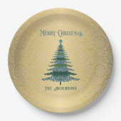 Moderne Weihnachtsbaum Green Gold Name Ornamente Pappteller (Vorderseite)